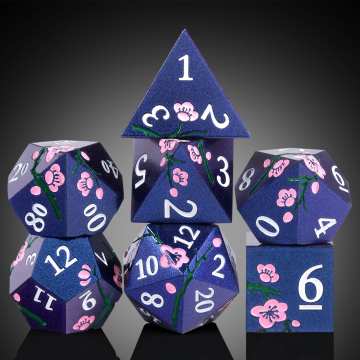 Blue With Pink Blossom Dice Set