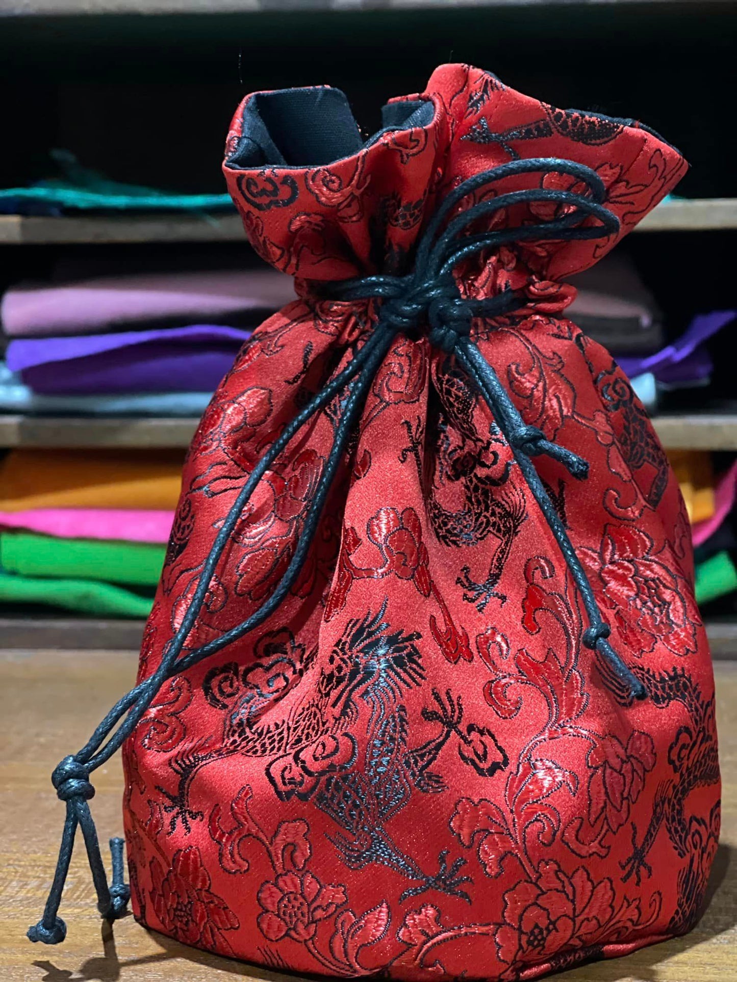 Dice Bag: Brocade Dragon (handmade)