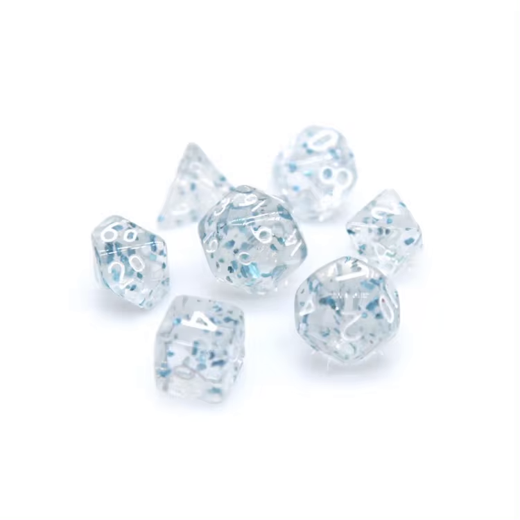 Mini Dice Set: Clear with Blue Glitter