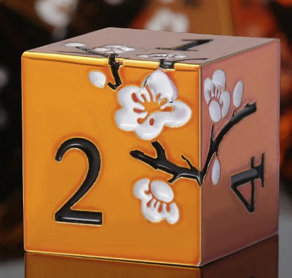 Orange with White Blossom Dice Set