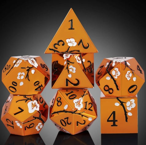 Orange with White Blossom Dice Set