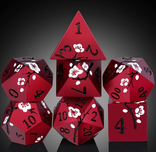 Red with White Blossom Dice Set