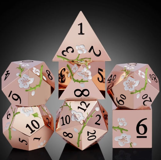 Rose Gold with White Blossom Dice Set