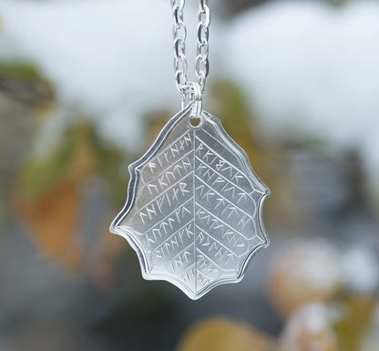 Pure Silver Elvish Leaf of Winter Necklace