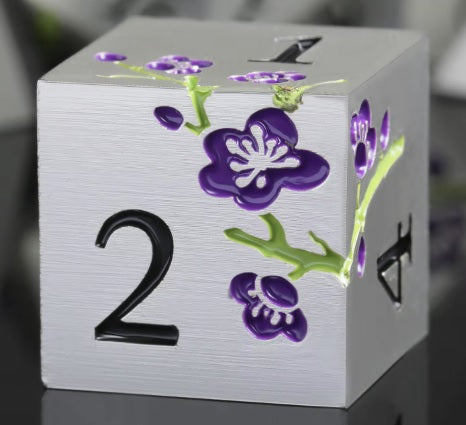 Silver with Purple Blossom Dice Set