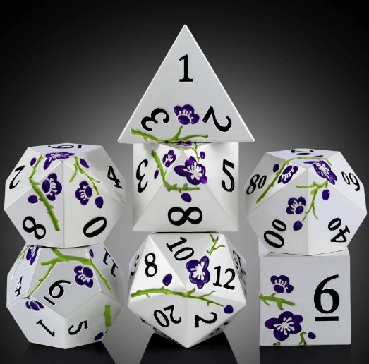 Silver with Purple Blossom Dice Set