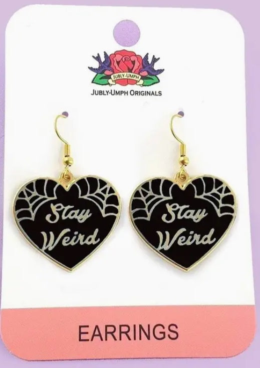 Jubly-Umph Stay Weird Black Heart Enamel Earrings